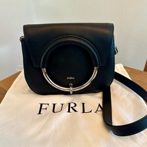Furla Black Crossbody Bag with Silver Accent